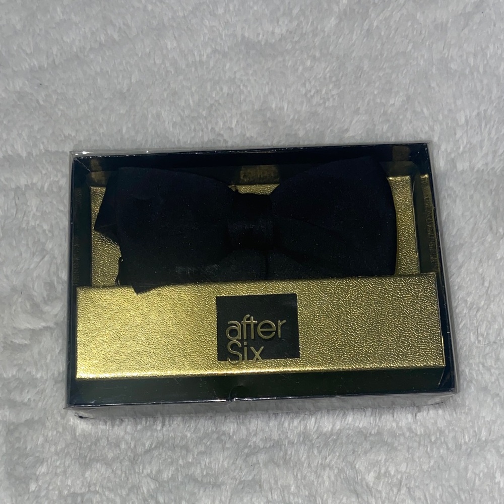 After Six black bowtie in the gold presentation box